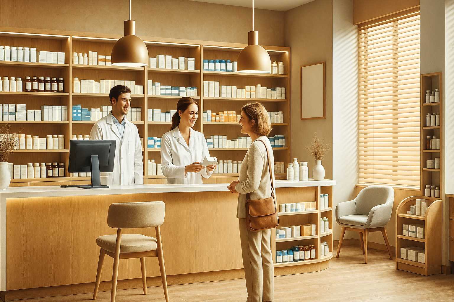 Moderne Apotheke mit Kundenservice.