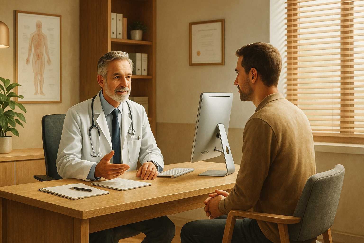 Arztgespräch in moderner Praxis.