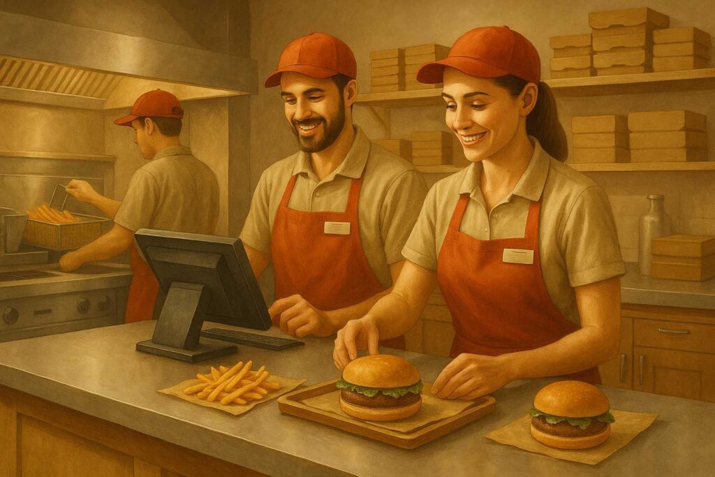 Mitarbeiter in Fast-Food-Restaurant.