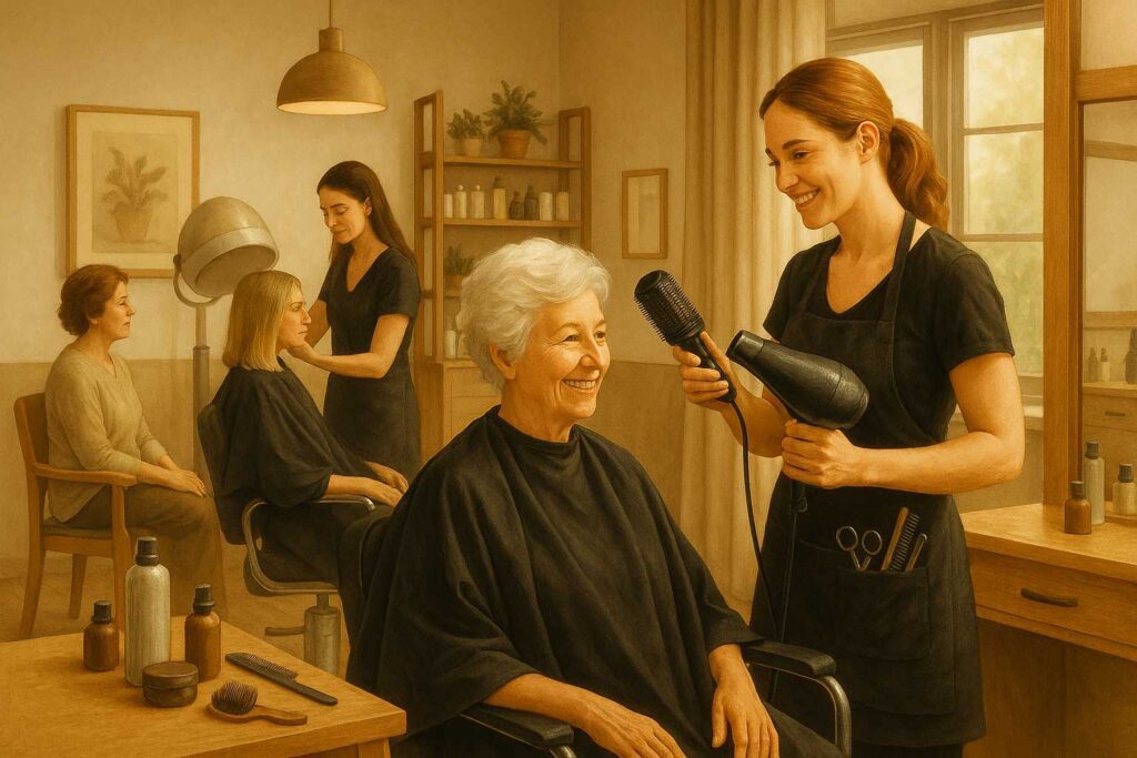 Friseursalon mit mehreren Kundinnen.