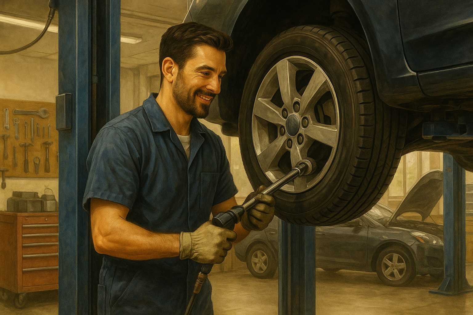 Mechaniker arbeitet an einem Auto