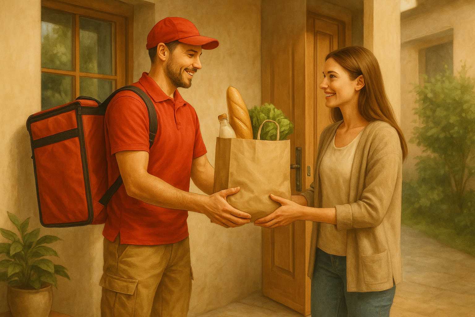 Lebensmittel werden geliefert und übergeben.