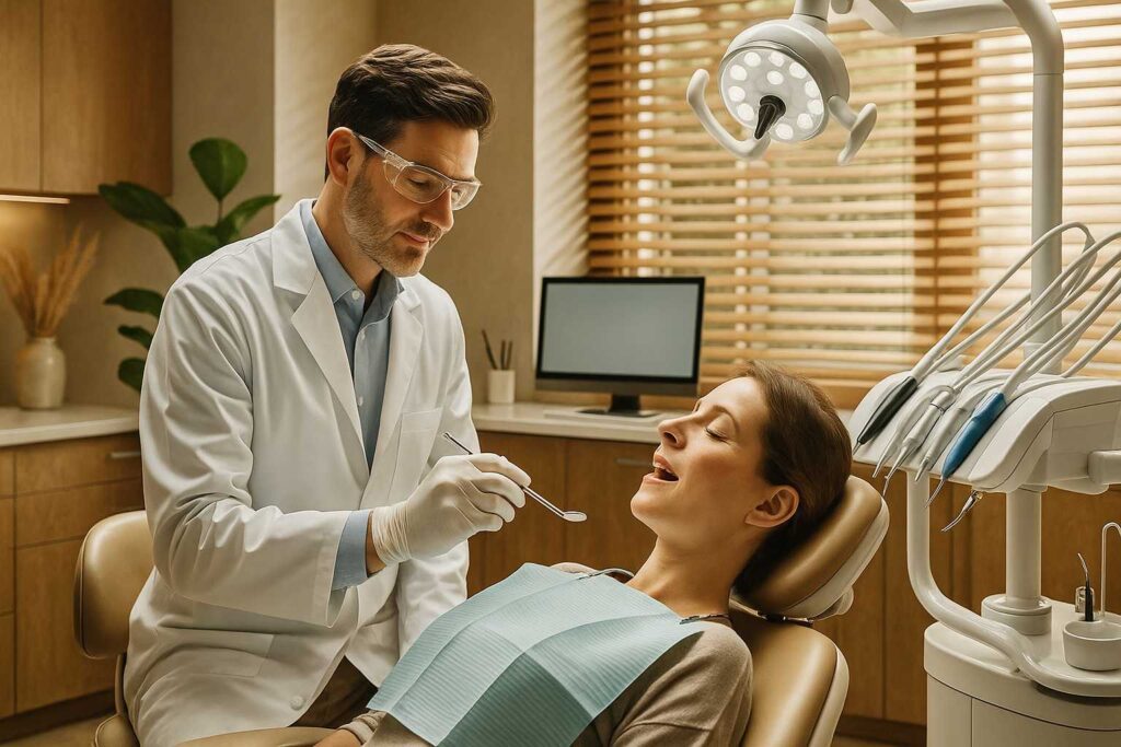 Zahnarzt bei der Patientenbehandlung.