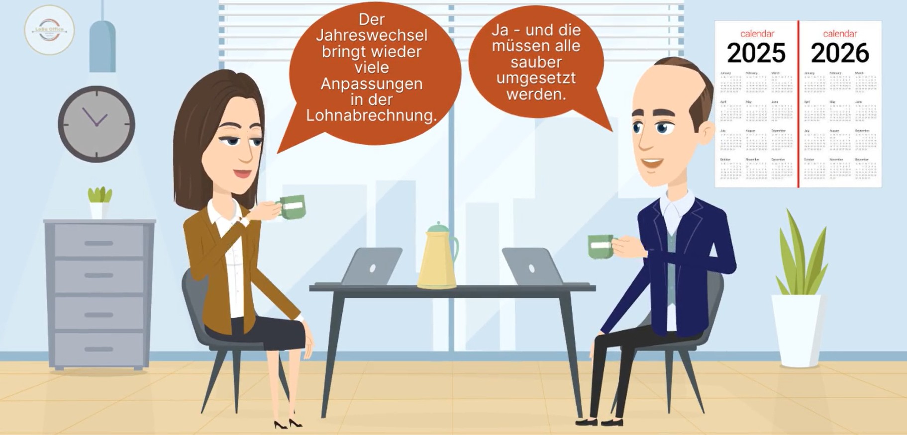 Gespräch über Lohnabrechnung und die Anpassungen zum Jahreswechsel.