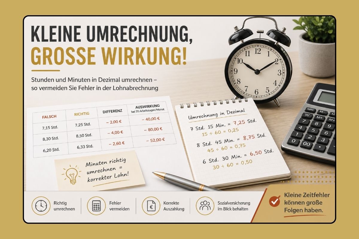 Stunden und Minuten in Dezimal umrechnen: So vermeiden Sie Fehler in der Lohnabrechnung