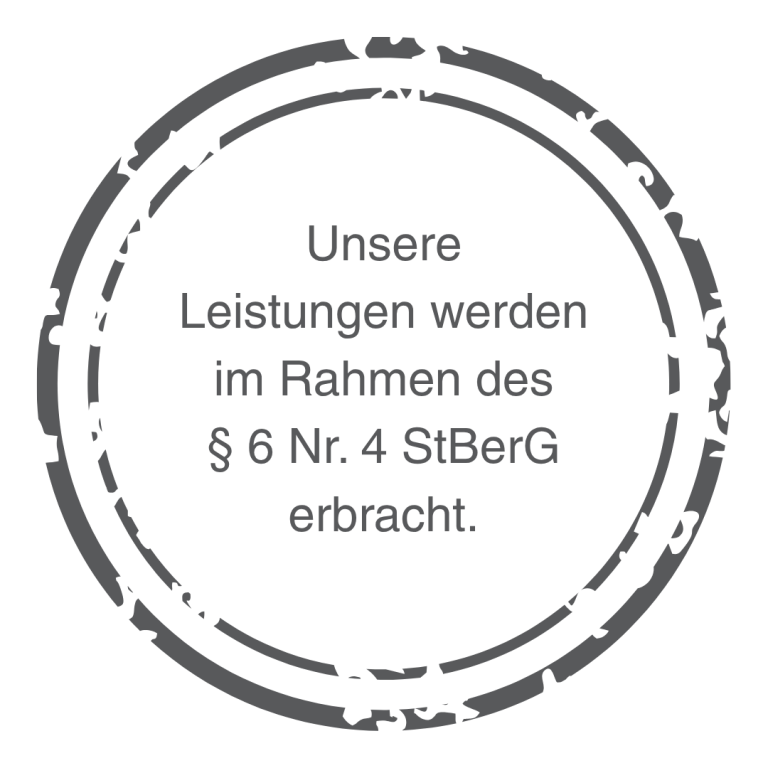Lohnbüro - Unsere Leistungen Text in einem runden Rahmen: "Unsere Leistungen werden im Rahmen des § 6 Nr. 4 StBerG erbracht."