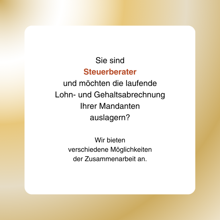Text auf beigefarbenem Hintergrund: "Sie sind Steuerberater..." und Informationen zum Angebot.