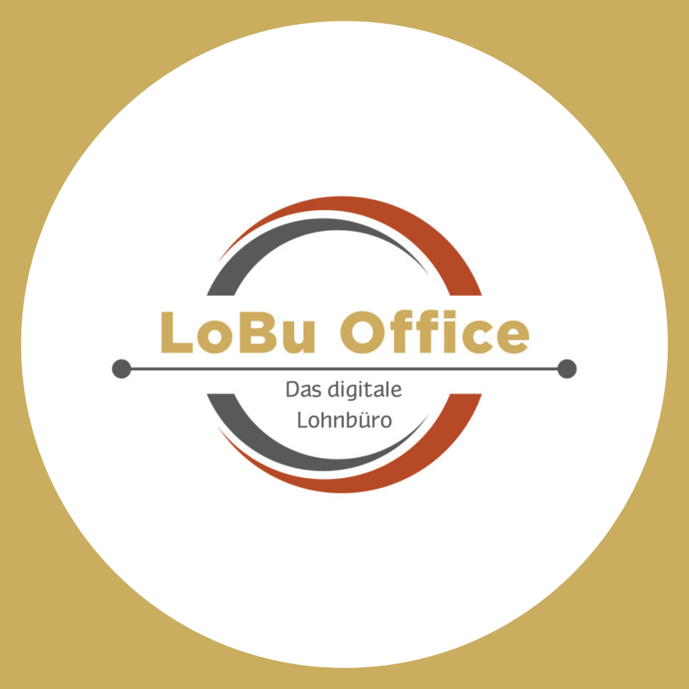 Logo von LoBu Office, einem digitalen Lohnbüro in orange, grau und gold.