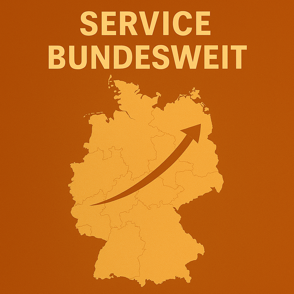 Lohnbüro - Lohnabrechnung - Service bundesweit Lohnbüro - Bundesweiter Service mit Pfeil auf Deutschlandkarte.